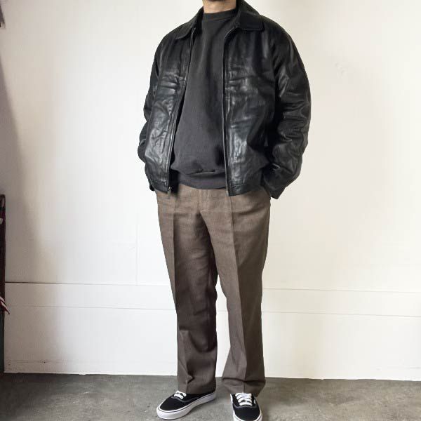 90s PERRY ELLIS PORTFOLIO ショート ラム レザー ジャケット L 黒