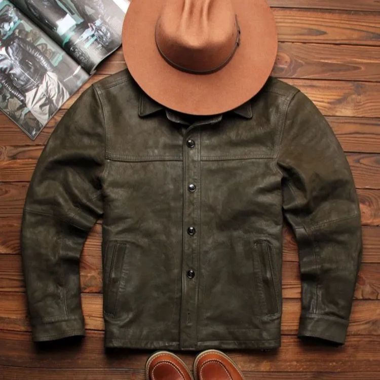 h 2025 アメリカンヴィンテージ風 墨グリーン ワックス仕上げ 山羊革 レザージャケット メンズ 本革 フライトジャケット風 修身 カジュアル ライダース風 ジャケット 秋冬用 大人のおしゃれ アメカジ レザーコート