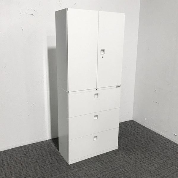 オカムラ 3段ラテラルキャビネット 両開き書庫 上下セット レクトライン ネオホワイト