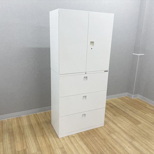 3段ラテラル書庫 両開きキャビネット 上下セット レクトライン オカムラ ネオホワイト