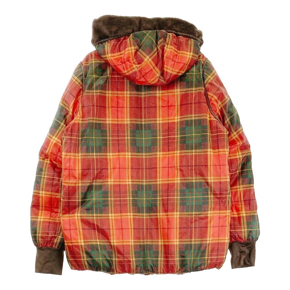 サイズ 2 DANCE WITH DRAGON ダンスウィズドラゴン WAY リバーシブル ダウンジャケット チェック柄 レッド系 ゴルフウェア レディース ストスト