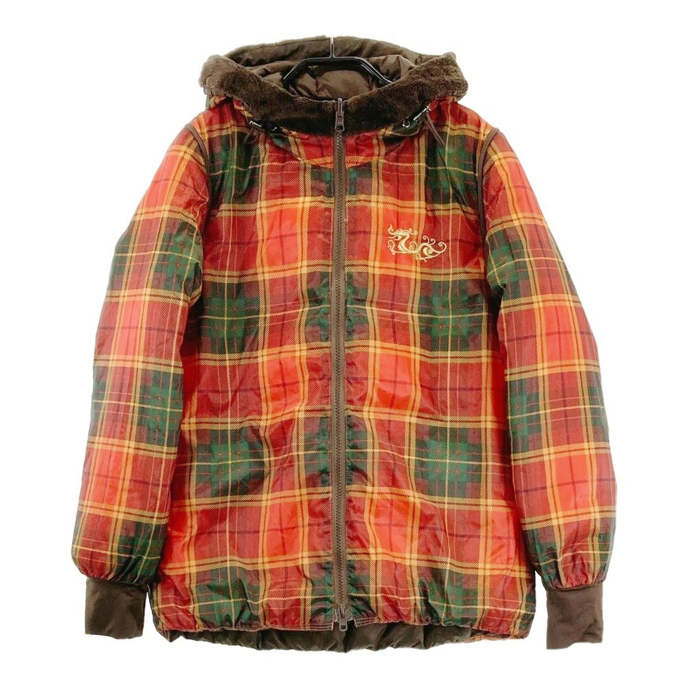 サイズ 2 DANCE WITH DRAGON ダンスウィズドラゴン 2WAY リバーシブル ダウンジャケット チェック柄 レッド系 240101461784 ゴルフウェア レディース ストスト