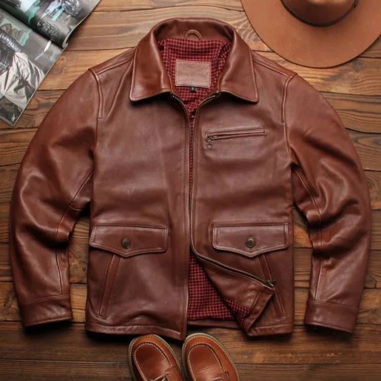 h 美式ヴィンテージ ビジネススタイル レザージャケット｜ラムレザー 本革 メンズ パイロットジャケット ショート丈 フラップ