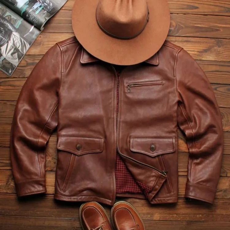 h 美式ヴィンテージ ビジネススタイル レザージャケット|ラムレザー 本革 メンズ パイロットジャケット ショート丈 フラップ