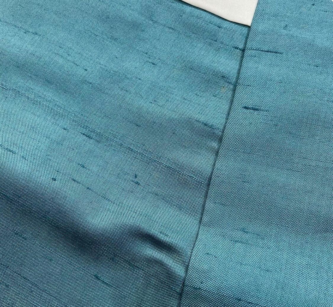  kimono one kimonoarisa 同然 センスの良い格子お召しに手絞り 袷 広襟 仕付け糸付き ロング グリーン 裄64肩丈163.5 小紋 着物