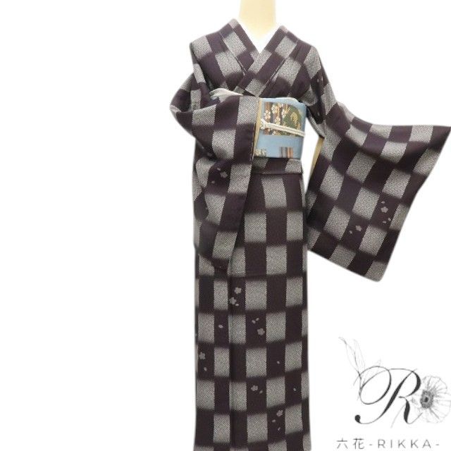 六花 RIKKA 正絹 風通紗 市松 桜 トールサイズ 付下げ 着物 A 3939