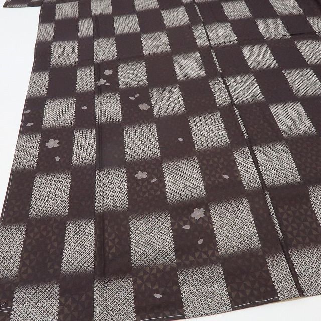 六花 RIKKA 正絹 風通紗 市松 桜 トールサイズ 付下げ 着物 A 3939