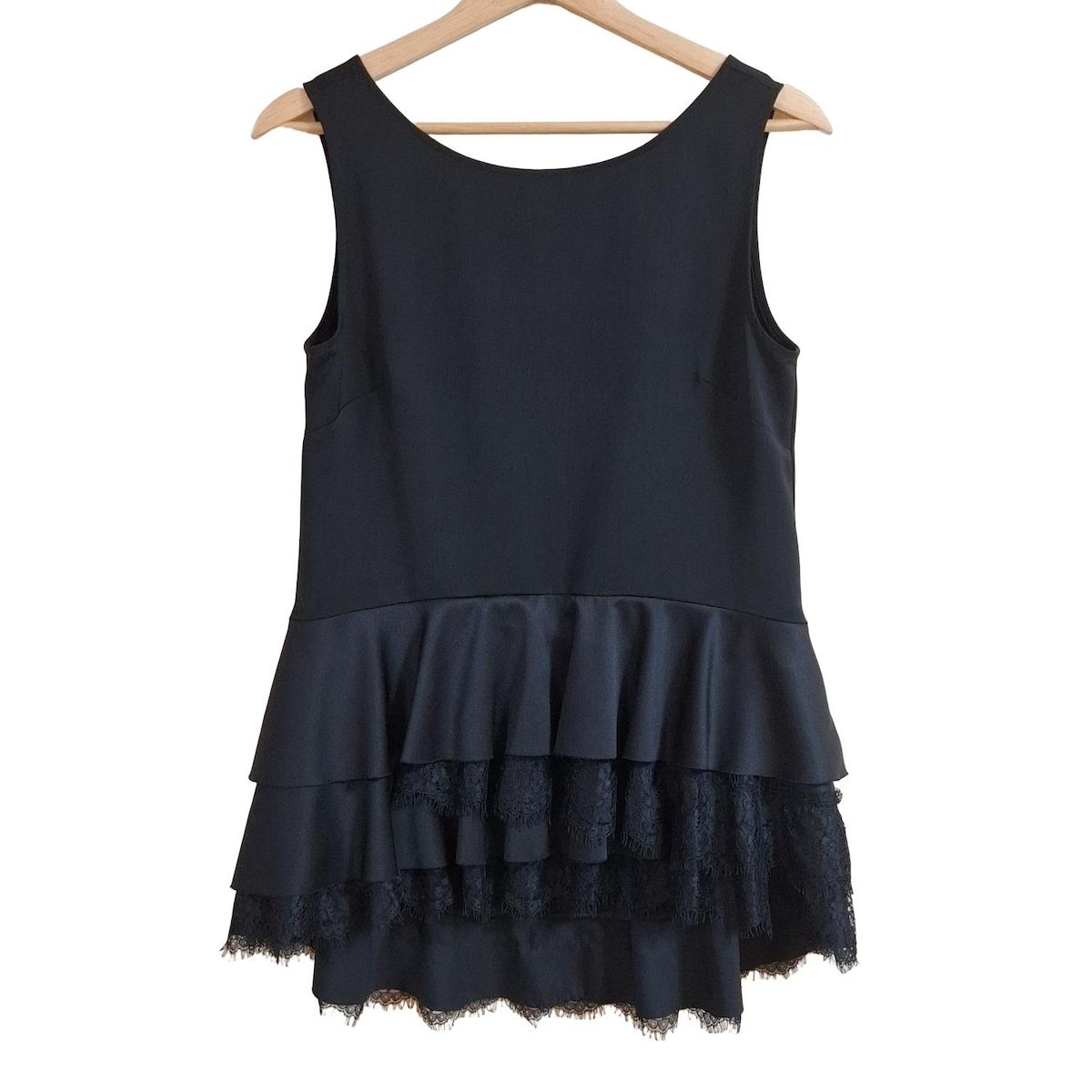 FOXEY フォクシー チュニック サイズ40 M レディース - 37162 黒 クルーネック ノースリーブ レース