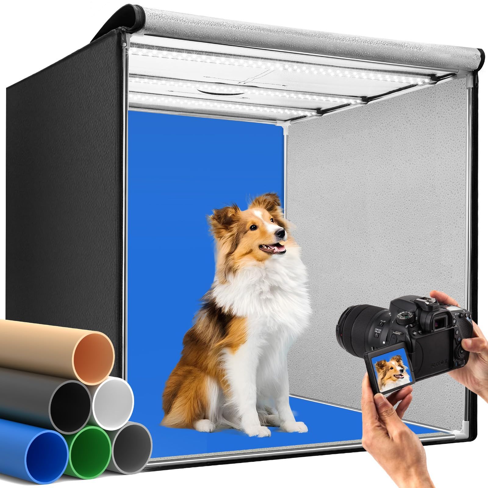DUCLUS 撮影ボックス 80cm 写真撮影ブース 折りたたみ 3つの可動超高輝度LEDライトパネル 5600K無段階調光 6色マットPP背景 大型商品撮影用