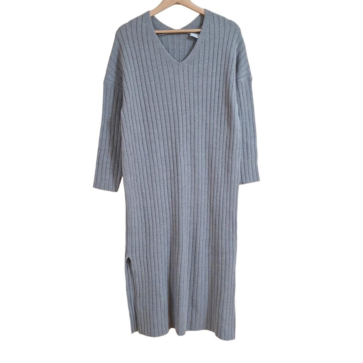 NEMIKA NEMIKA by Leilian ネミカ ワンピース サイズ9 M レディース - グレー Vネック 長袖 ロング