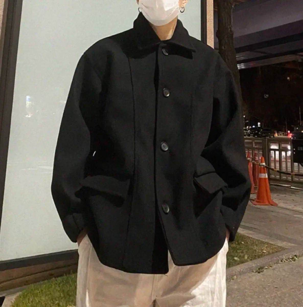 ウール ショート クロップドコート ブラック