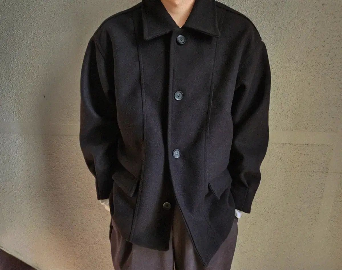 ウール ショート クロップドコート ブラック