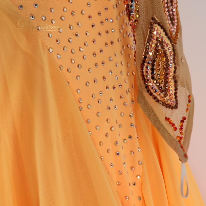 ✦新品同様❗️社交ダンスDress　淡い美しいオレンジ色✨Мsize 社交ダンス ドレス#02494