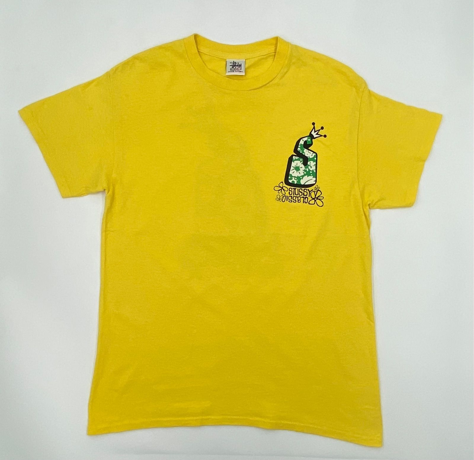 OLD STUSSY 90s 白タグ L イエロー クラウン フローラル Sロゴ Tシャツ ステューシー ヴィンテージ バックプリント メンズ