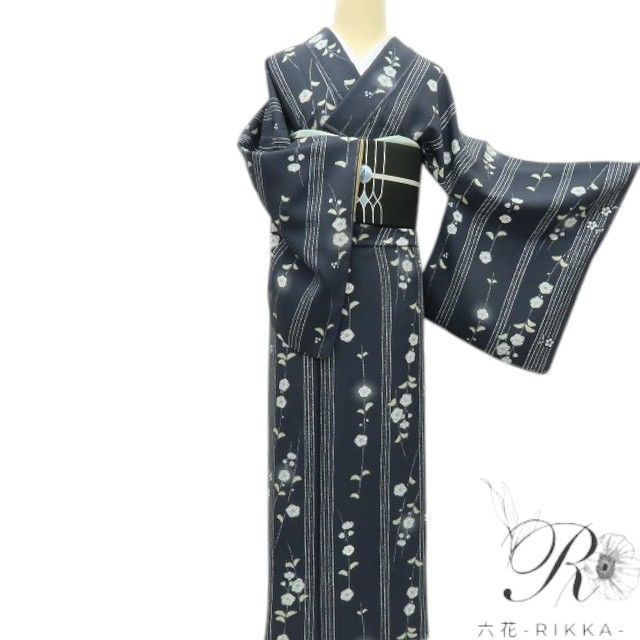 六花 RIKKA 正絹 トールサイズ 小紋 縦縞 着物 A 3941