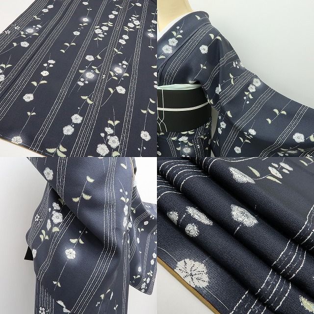  六花 RIKKA 正絹 トールサイズ 小紋 縦縞 着物 A 3941 小紋 着物