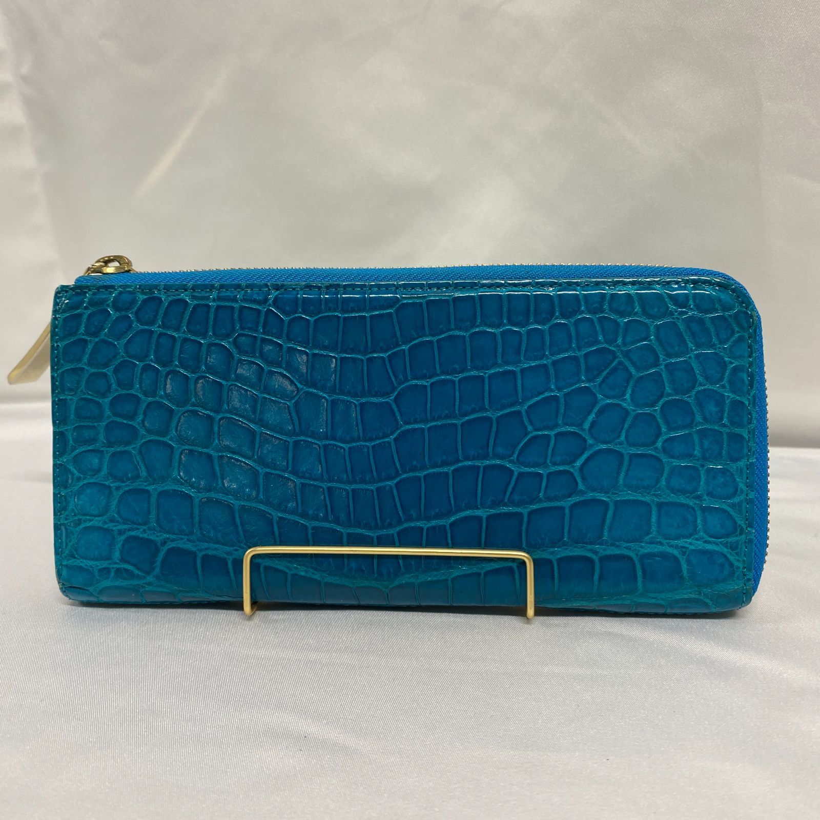 即決価格】池田工芸 クロコダイル 長財布 ターコイズブルー 最高級ワニ