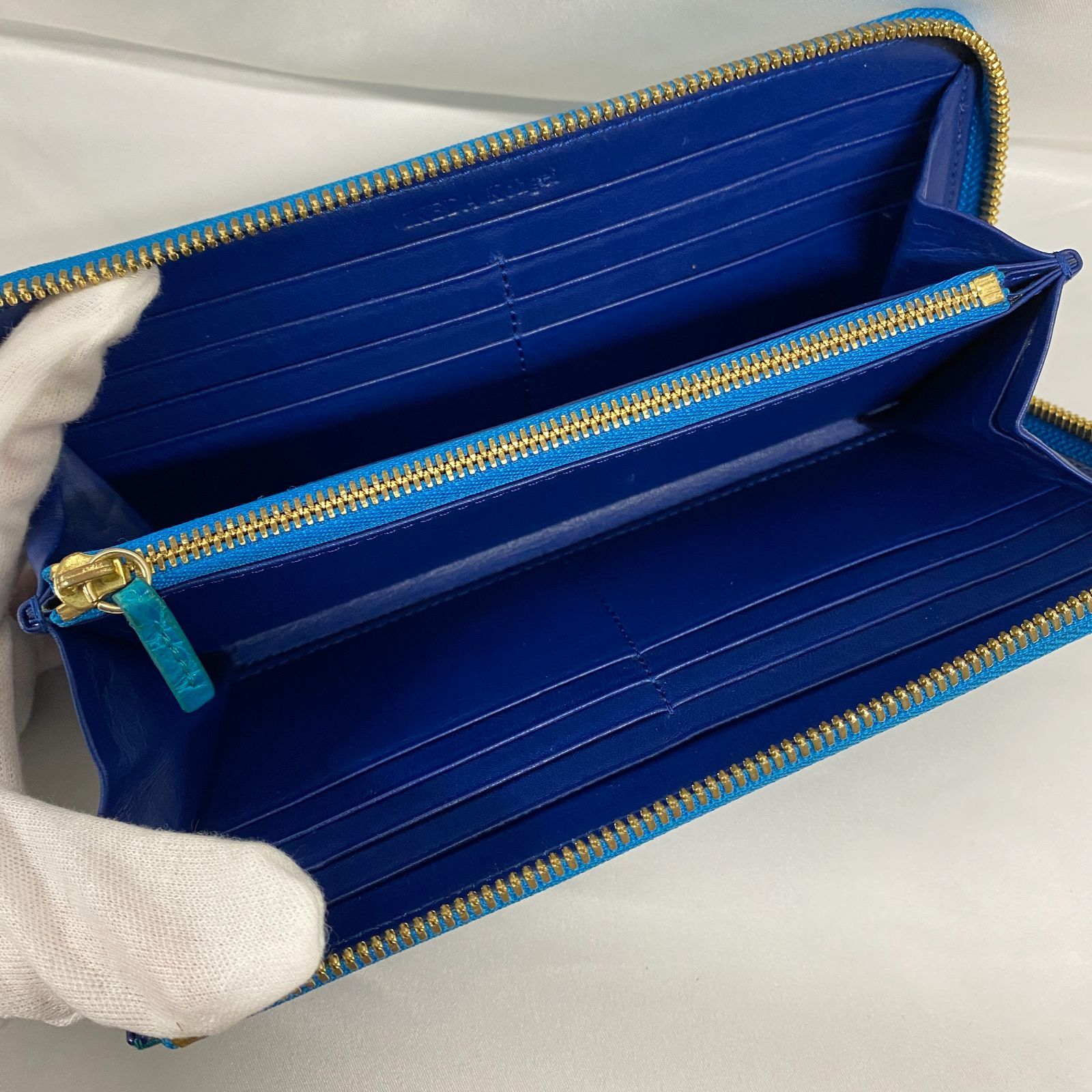 即決価格】池田工芸 クロコダイル 長財布 ターコイズブルー 最高級ワニ