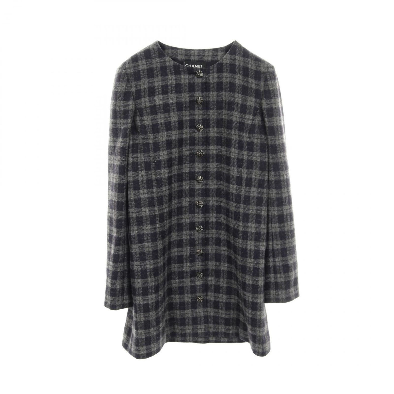 シャネル CHANEL ワンピース ココマークボタン グレー ウール シルク レディース A