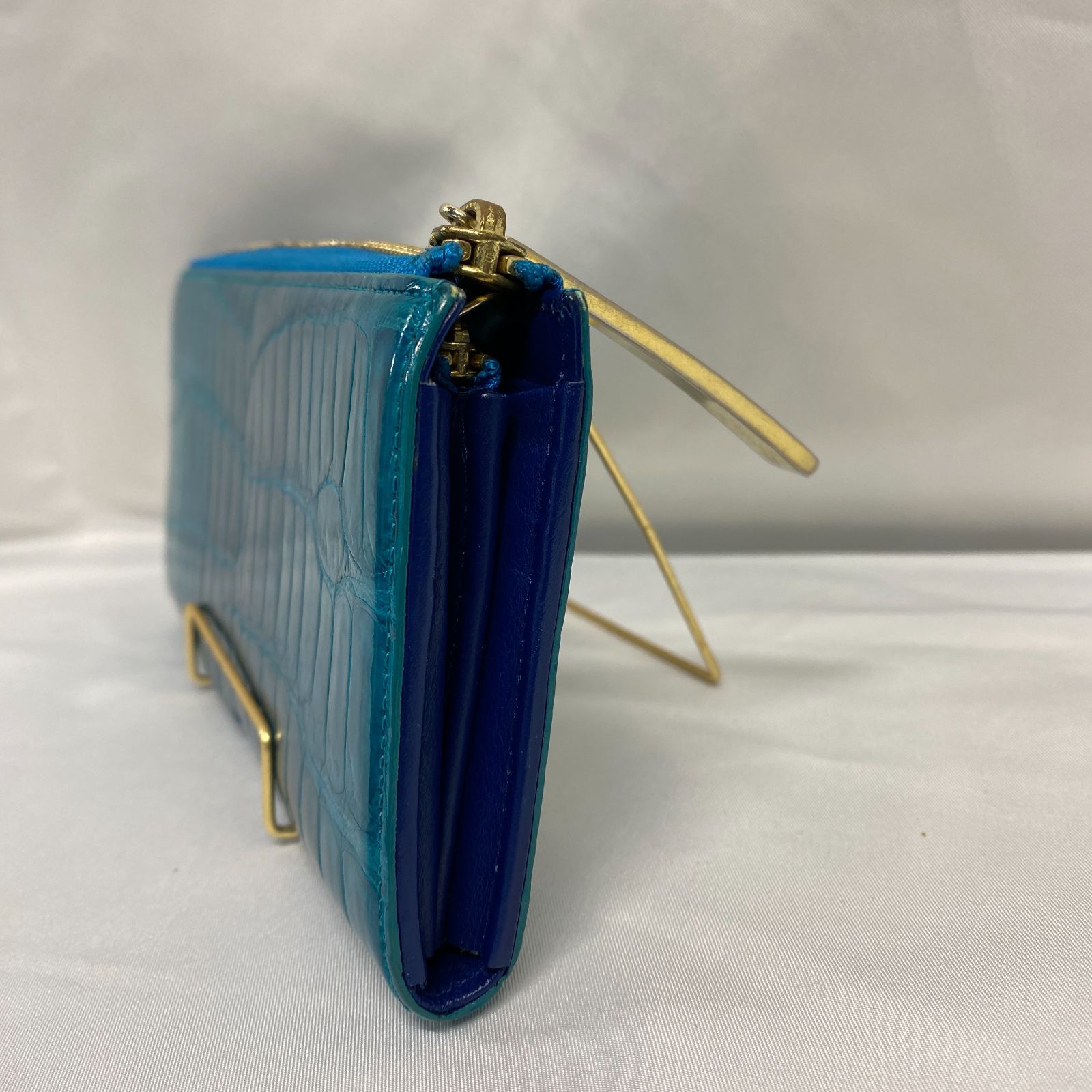 即決価格】池田工芸 クロコダイル 長財布 ターコイズブルー 最高級ワニ