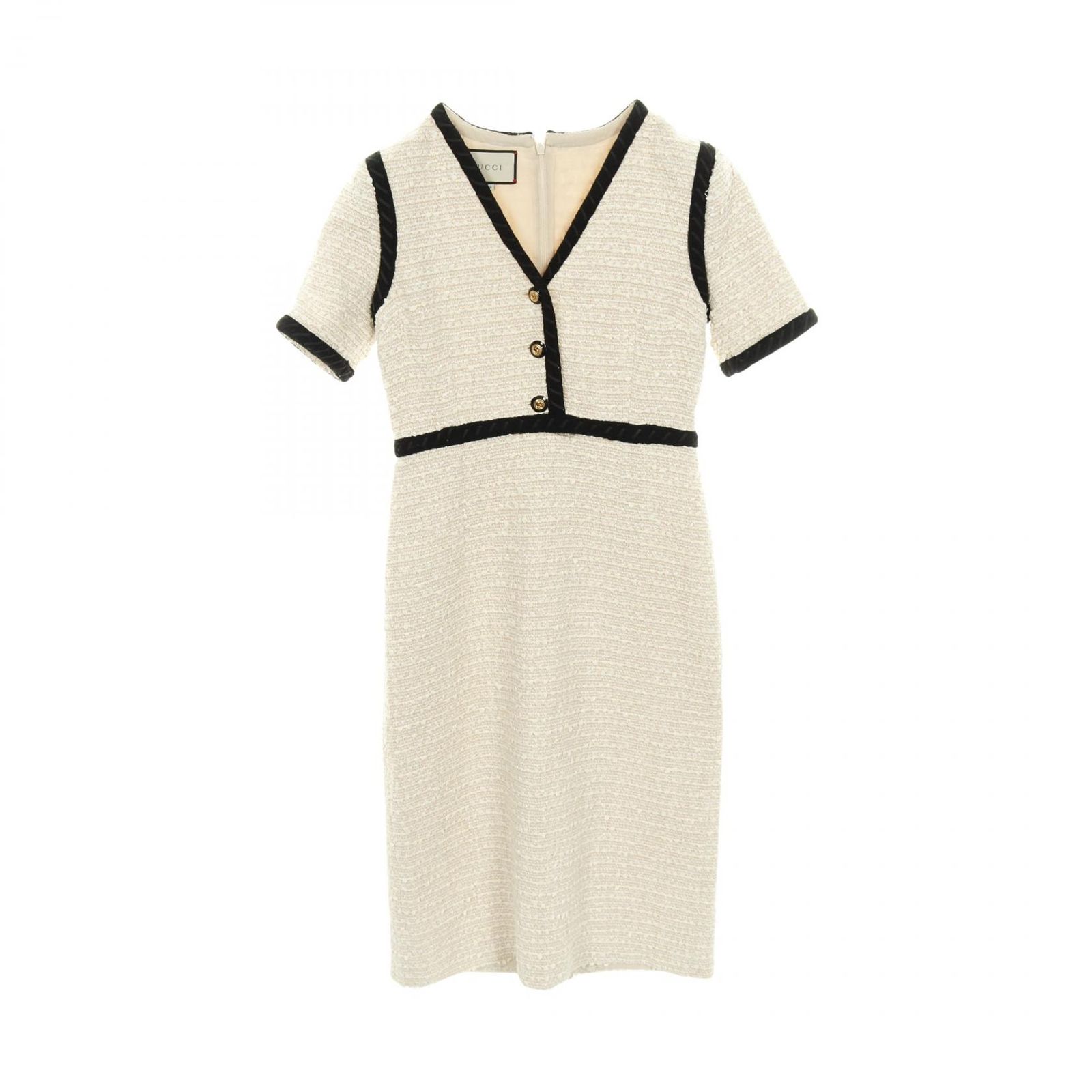 グッチ GUCCI ワンピース インターロッキングGボタン オフホワイト コットン ワンピース レディース Used A