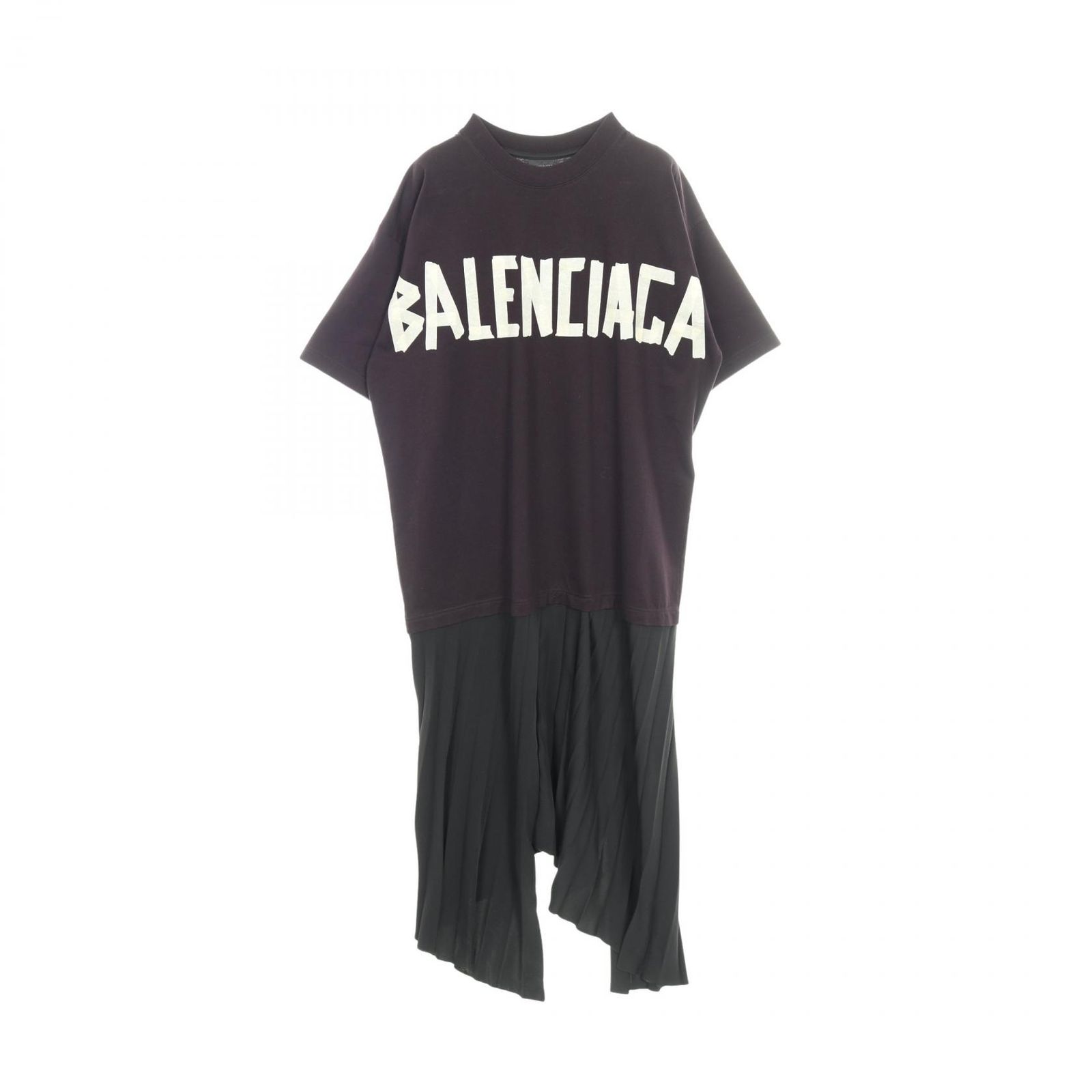 バレンシアガ BALENCIAGA ワンピース Tシャツ プリーツ コットン ワンピース レディース Used A