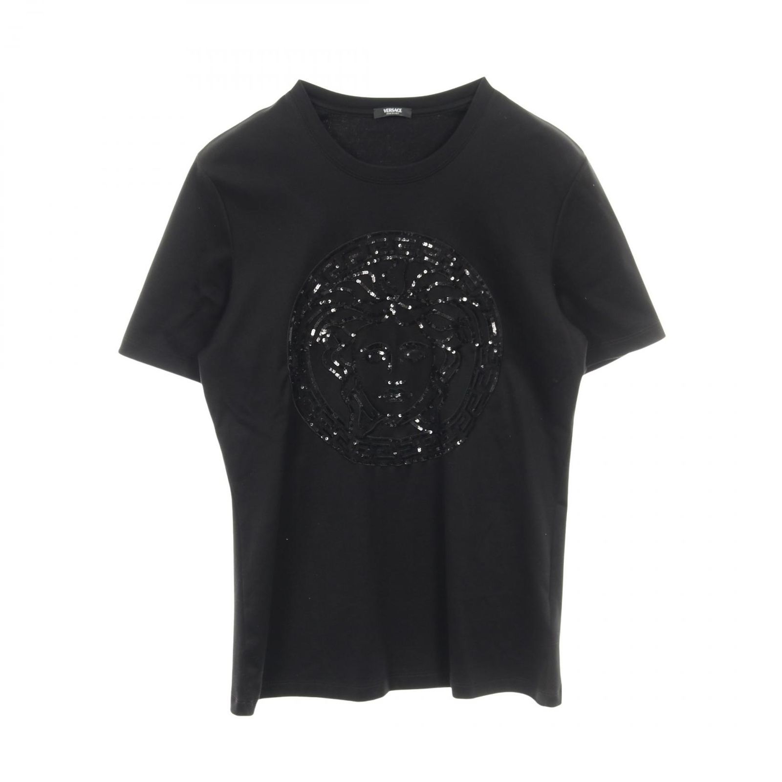 ヴェルサーチ VERSACE カットソー メデューサ ブラック コットン 半袖シャツ レディース Used A