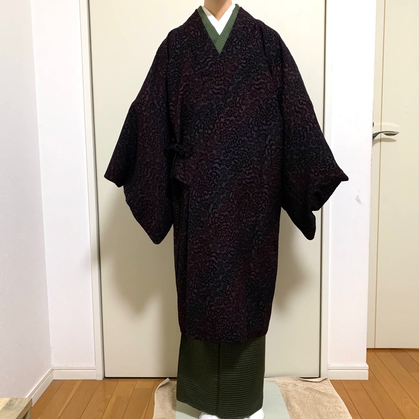 R-1485 和装コート 道中着 ビロード 絹 裄65センチ 身丈 背 98センチ レディース 着物用