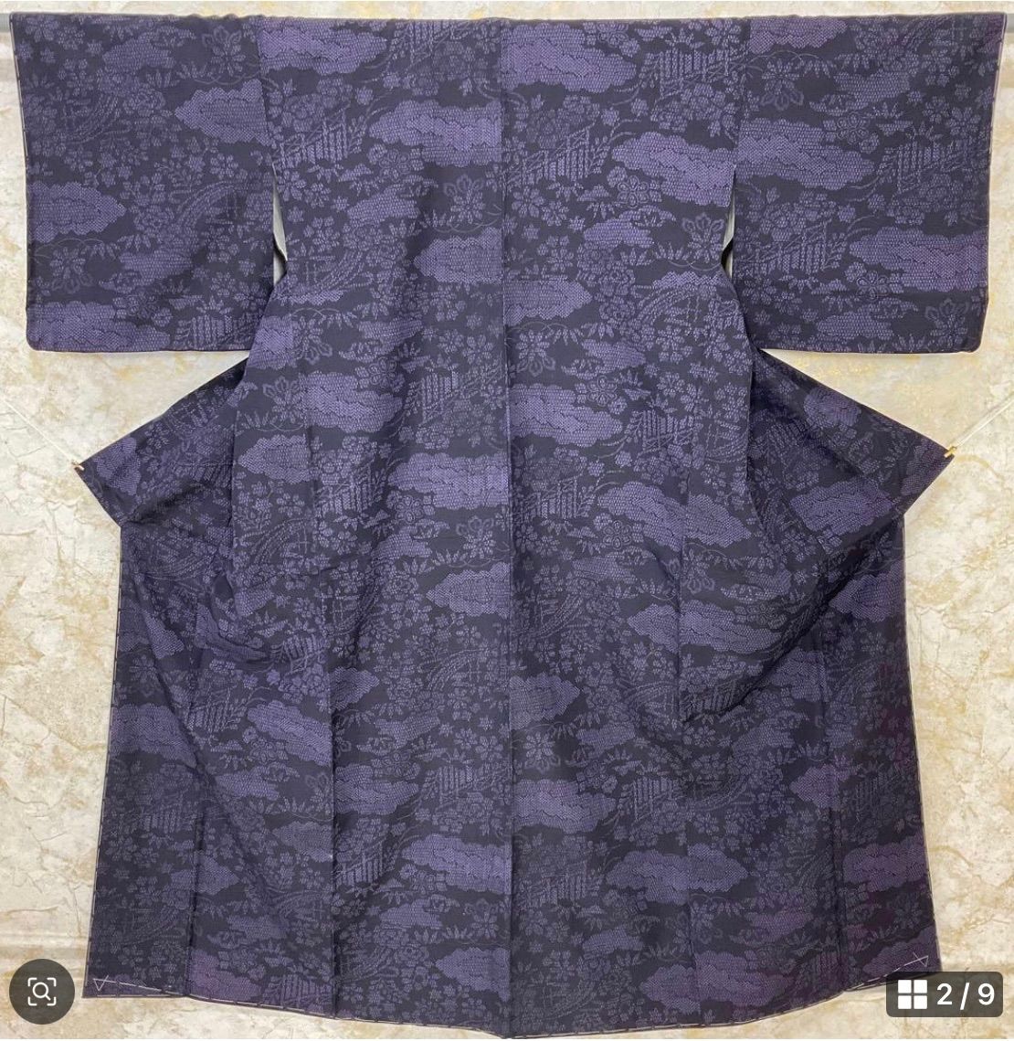 kimono one kimonoarisa 同然 袷 真綿紬 彩華織 広襟 仕付け糸付き 裄長 ロング 裄70.5肩丈161