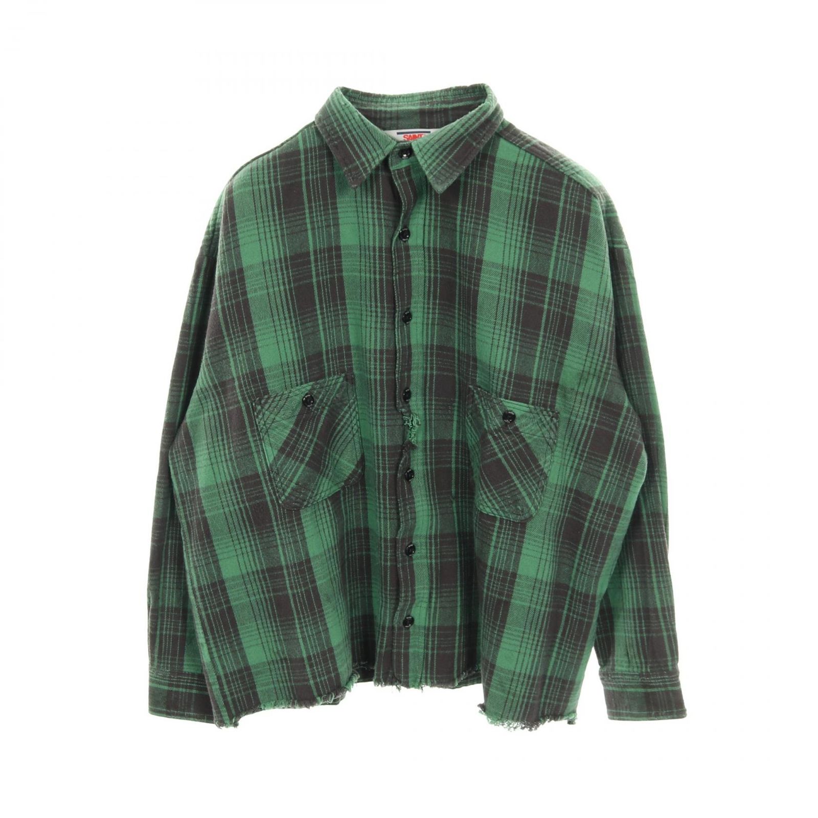 セント マイケル SAINT MICHAEL FRNL CHECK SHIRT チェック グリーン コットン シャツ メンズ Used A