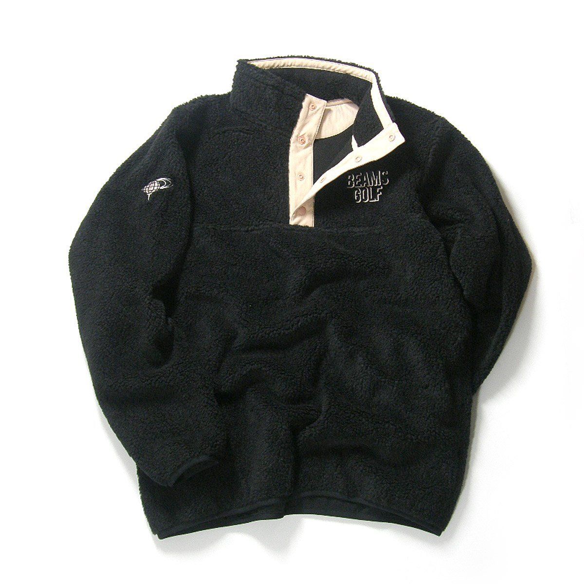BEAMS GOLF ORANGE LABEL ビームスゴルフ ボア フリース ハーフスナップボタン プルオーバー ブルゾン アウター ブラック | 秋冬