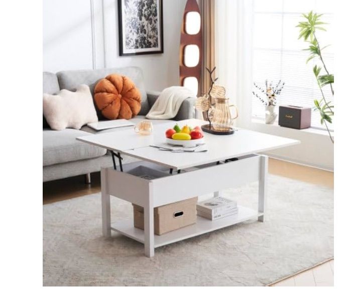 ローテーブル 収納付き センターテーブル 天板昇降式 天板2倍展開 大容量 簡単開閉 昇降式 収納テーブル ホワイト