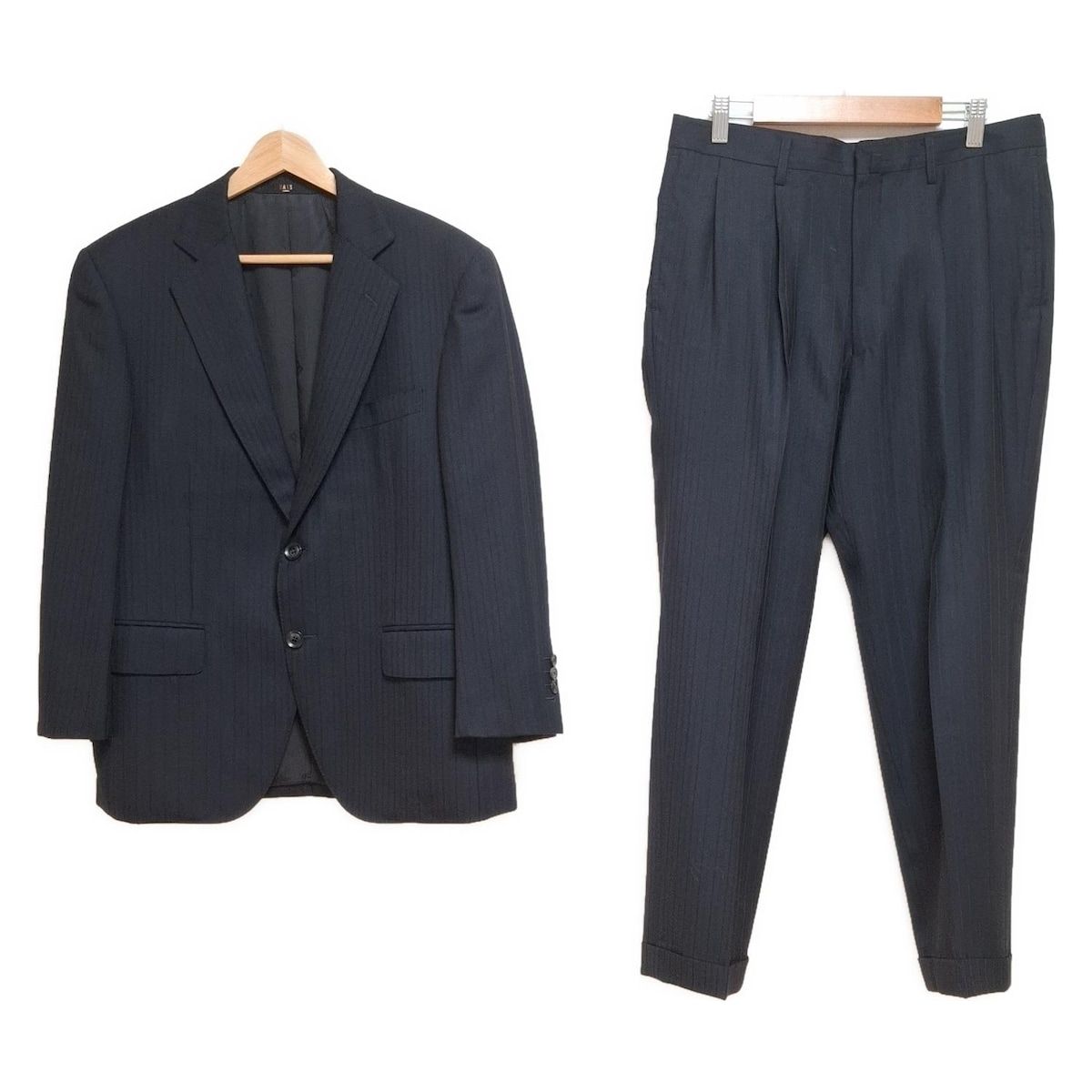 DAKS ダックス シングルスーツ メンズ - 黒 ストライプ ネーム刺繍