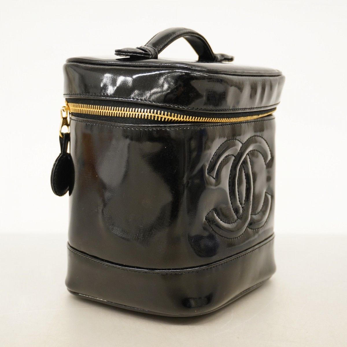5oc1398 シャネル バニティバッグ パテントレザー ブラック ゴールド金具 レディース