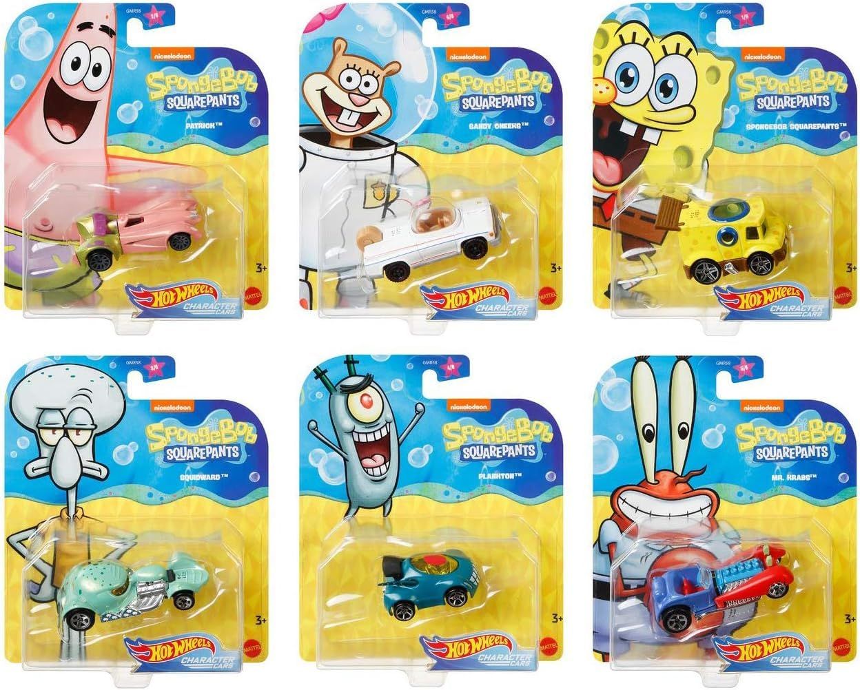 Underwater Wheels Spongebob Character Squarepants 6 Pack Car Bundle Yellow Bubble Van Patrick Star Squidward Mr