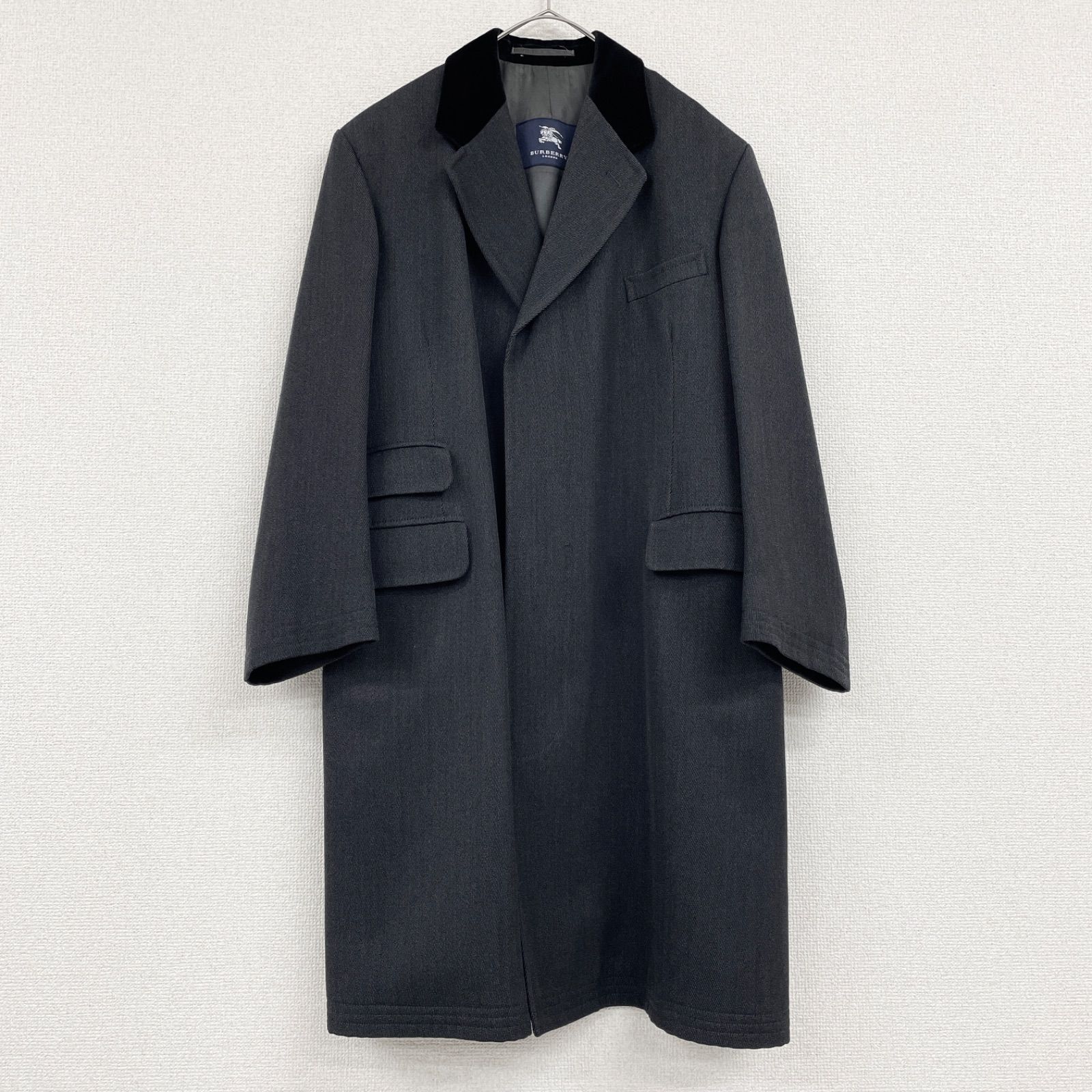 BYRBERRY LONDON バーバリー ロンドン チェスターコート ロング ベロア ウール ブラック メンズ