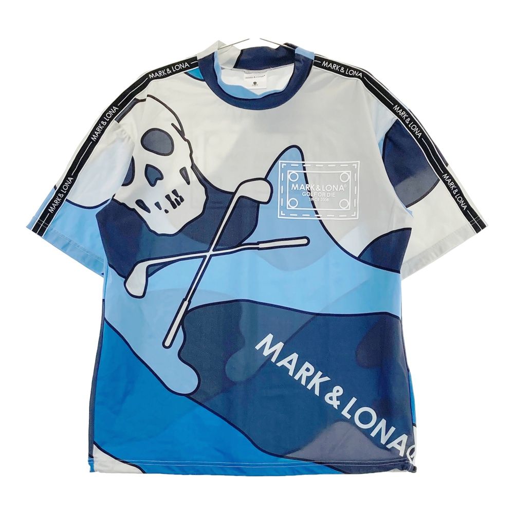 サイズ 48 MARK-LONA マークアンドロナ モデル ハイネック 半袖Tシャツ 総柄 ブルー系 240101552257 ゴルフウェア メンズ ストスト