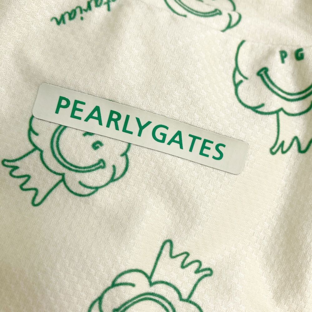  サイズ 0 PEARLY GATES パーリーゲイツ モデル ハイネック半袖Tシャツ ニコちゃん 総柄 ベージュ系 ゴルフウェア レディース ストスト シャツ レディースウェア