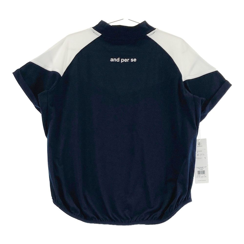 サイズ L AND PER SE アンパスィ モデル モックネック半袖Tシャツ ネイビー系 ゴルフウェア レディース ストスト