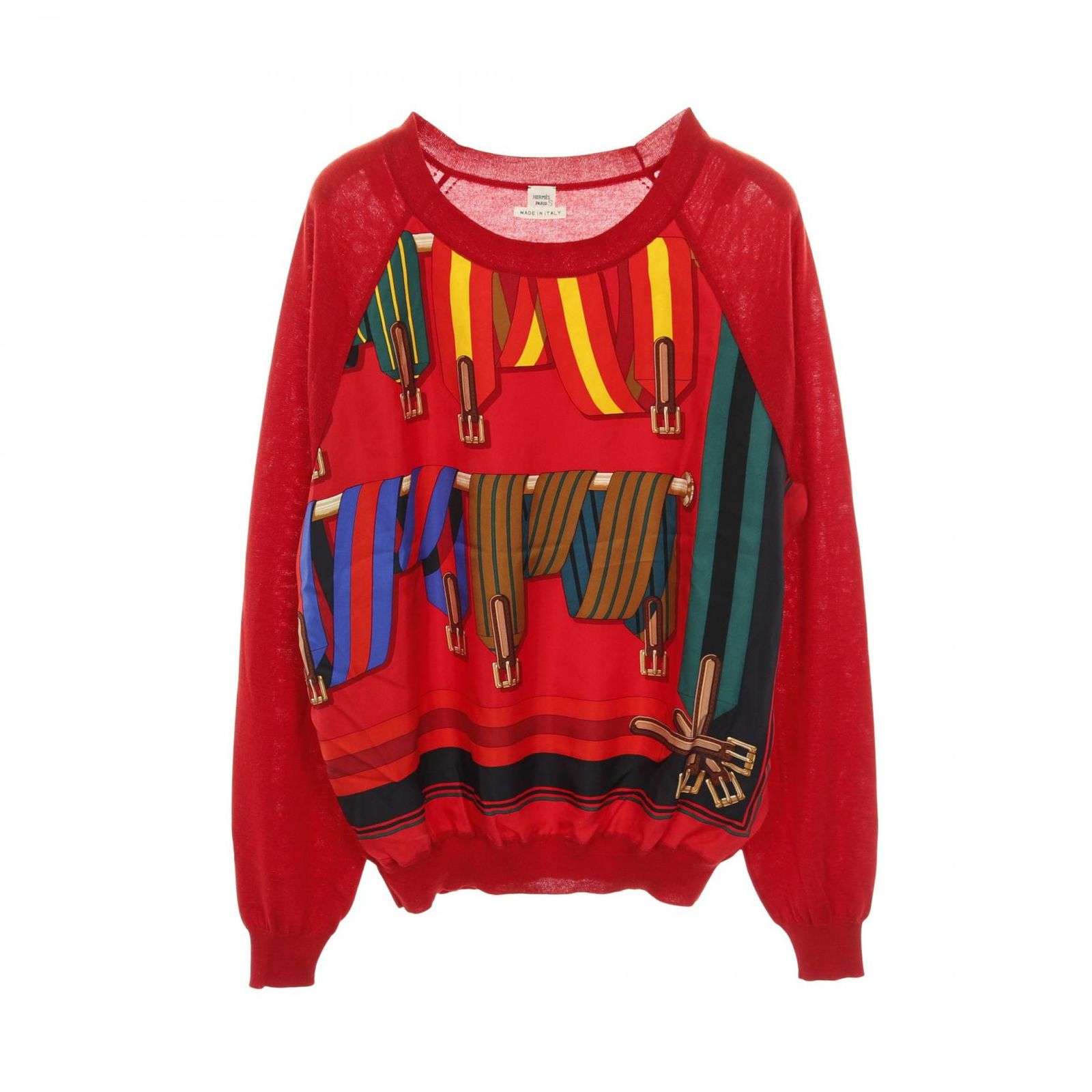 エルメス HERMES ニット J.METZ Les Sangles レッド シルク カシミヤ ニット レディース Used A