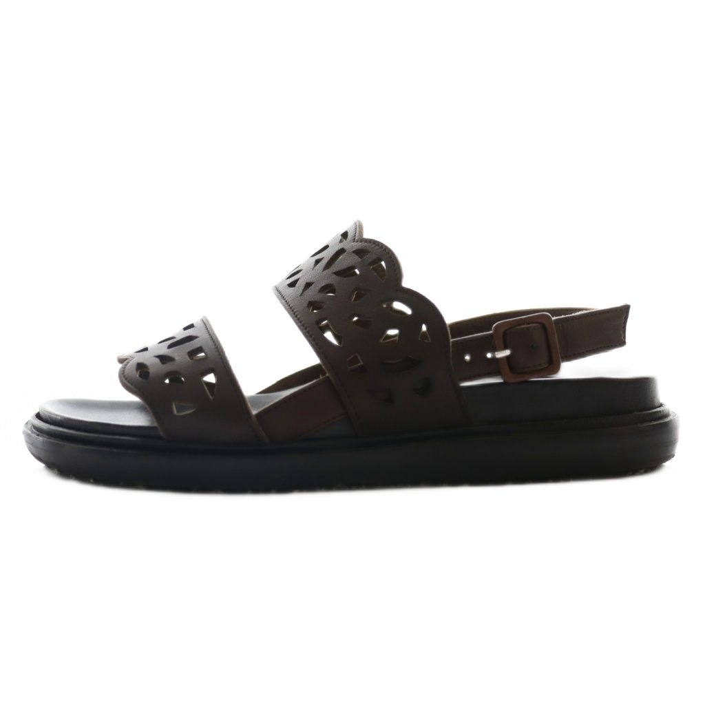 マルニ MARNI レザーサンダル カットデザイン 36 黒 ブラック 茶 ブラウン SS OS