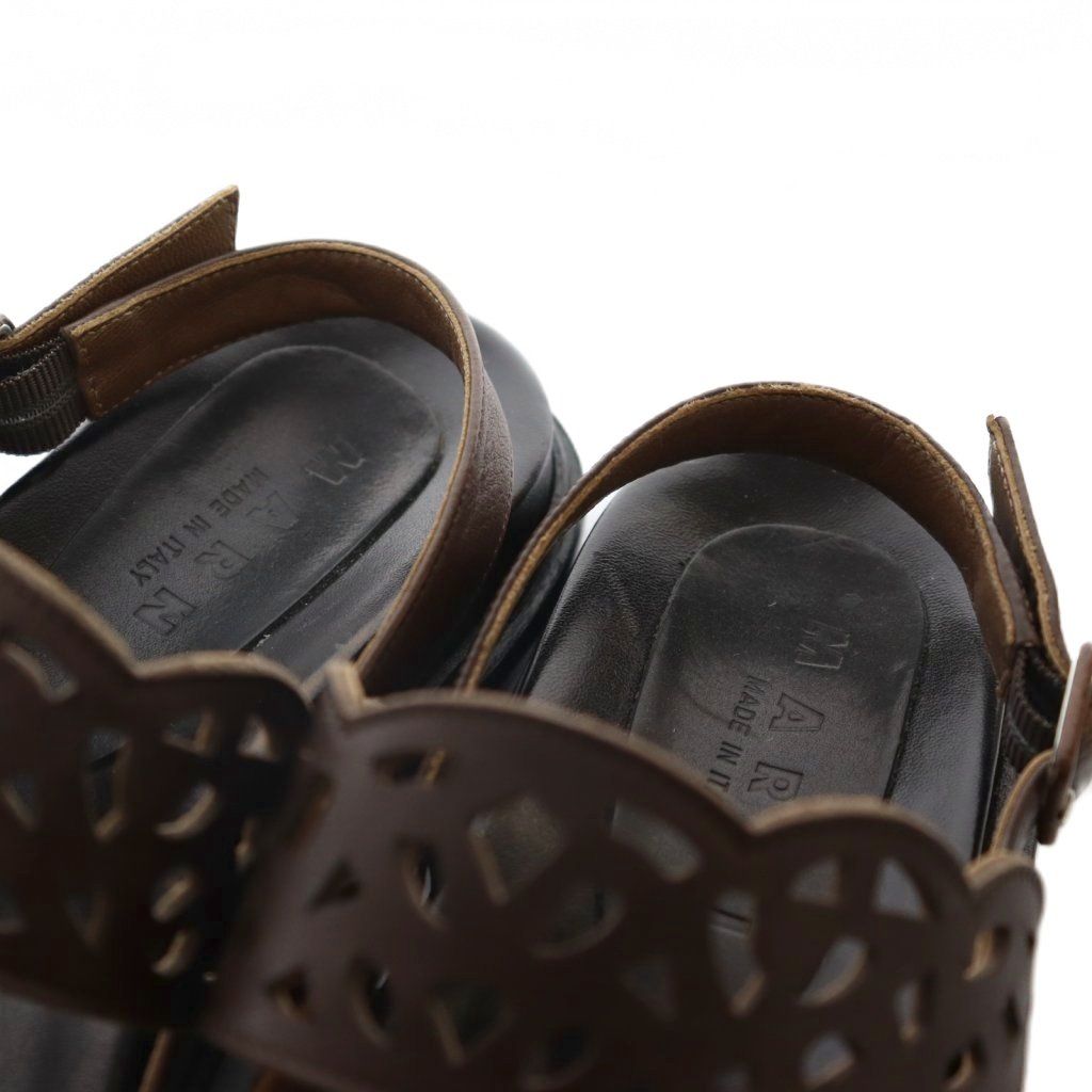  マルニ MARNI レザーサンダル カットデザイン 36 黒 ブラック 茶 ブラウン SS OS サンダル サンダル ミュール