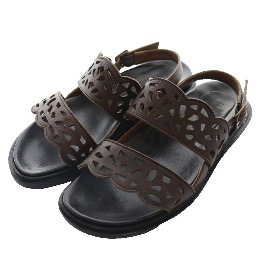 マルニ MARNI レザーサンダル カットデザイン 36 黒 ブラック 茶 ブラウン SS OS