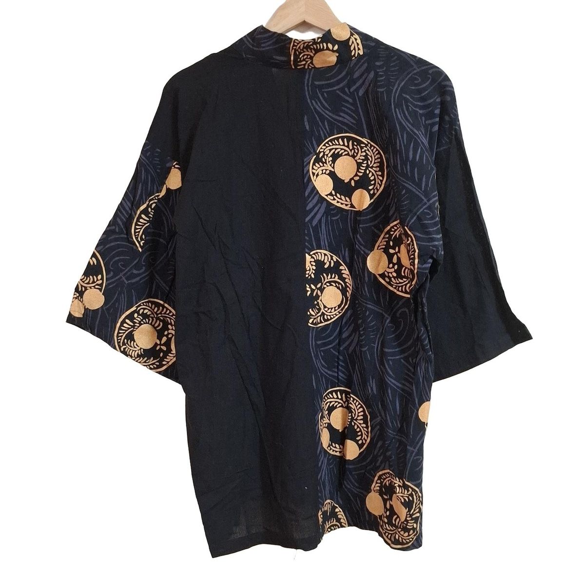 SOU SOU ソウソウ チュニック サイズM レディース - 黒×ベージュ×ダークグレー Vネック 七分袖 風靡 GIBAO 知多木綿