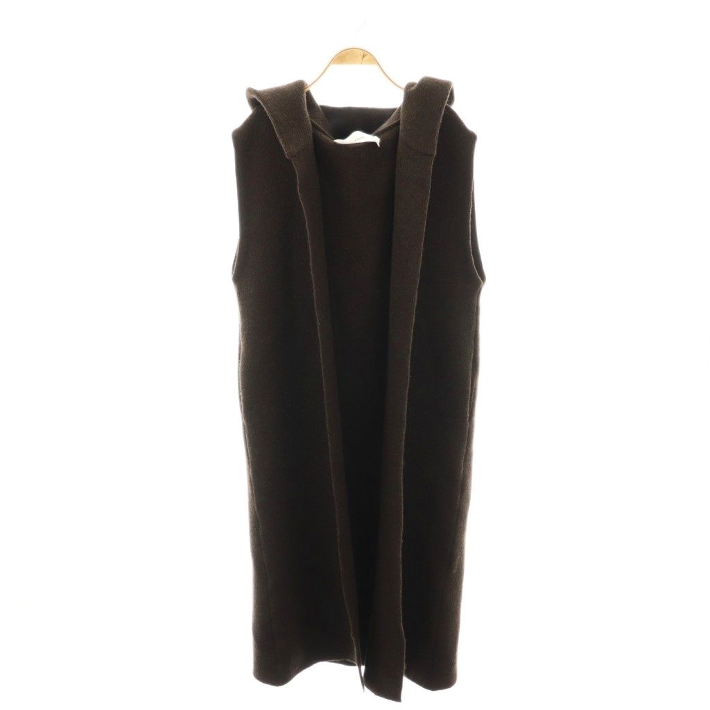 ADAWAS アダワズ AIRY INRAY HOODIE LONG GILET ニットジレ ベスト 前開きトッパー ロング F 茶 ブラウン AT OS