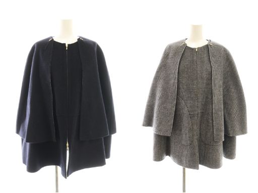ドゥロワー Drawer リバーシブル ウールポンチョコート チェック アウター 36 ブラック DF OS