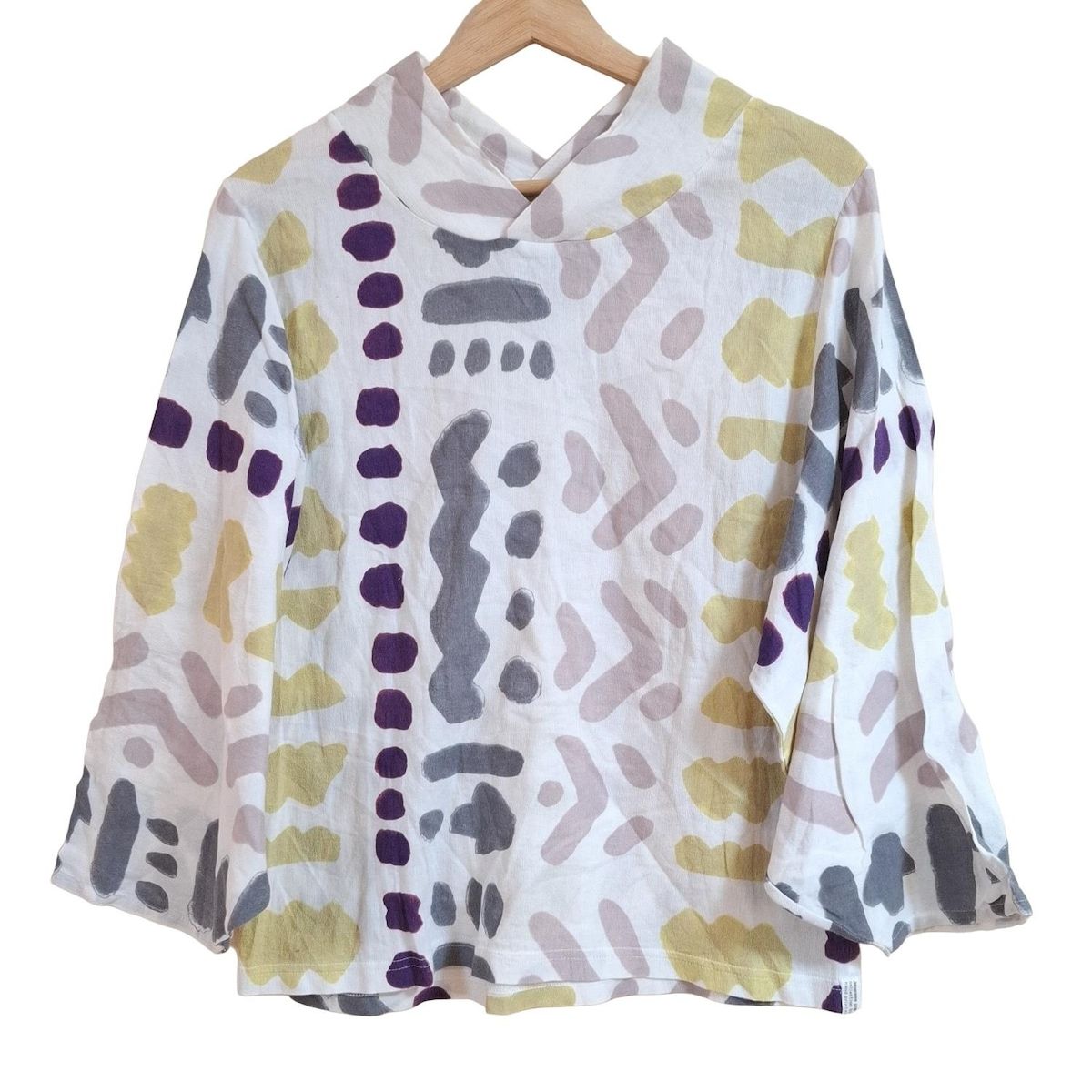 SOU SOU ソウソウ 長袖カットソー サイズL レディース - アイボリー×ピンクベージュ×マルチ Vネック gibao 高橋織物