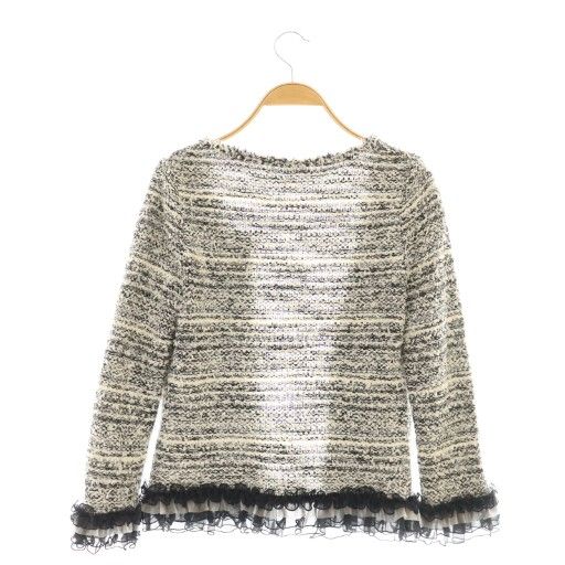 ルネ Rene ニットツイード カーディガン 36 黒 ブラック 白 ホワイト リボンブローチ付き CX