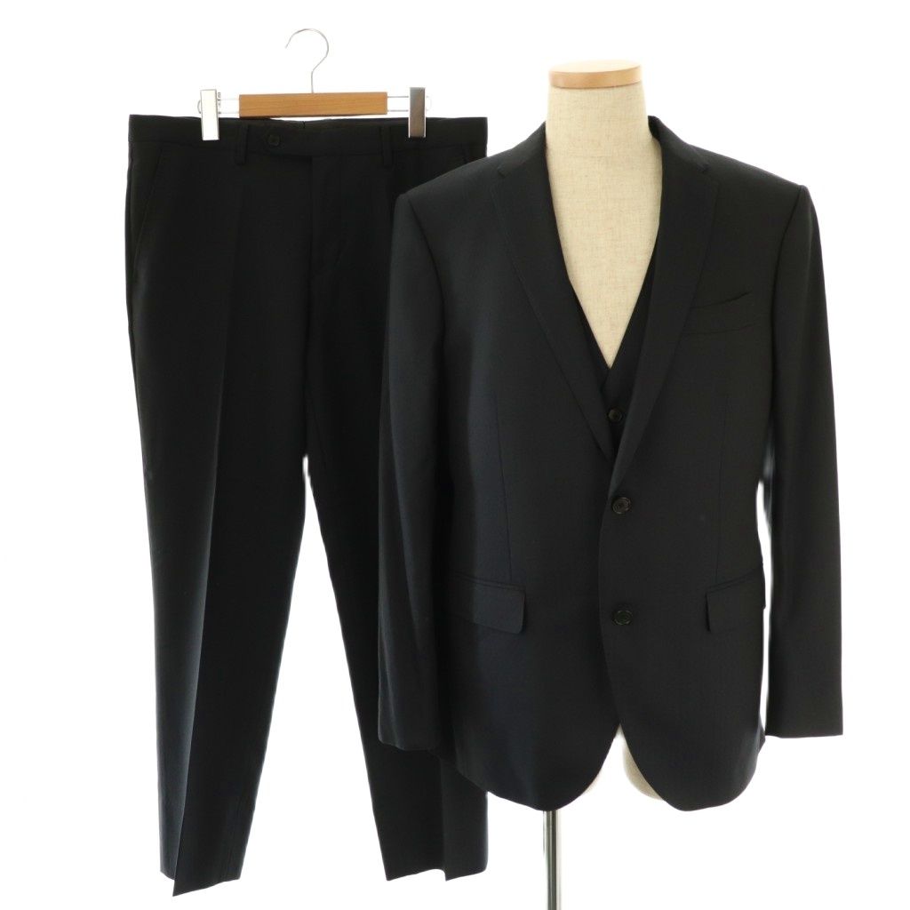 ジョセフ JOSEPH セットアップ ジャケット パンツ ベスト シャドウストライプ ウール 3ピース スーツ 50 ネイビー HK OS AD