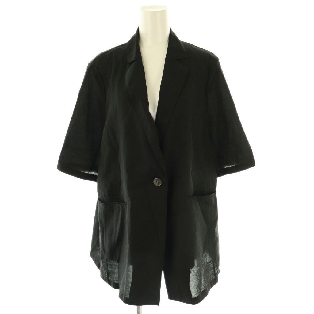 23区 オンワード樫山 25SS シアータンブラー ハーフスリーブ ジャケット 五分袖 44 黒 ブラック AT OS